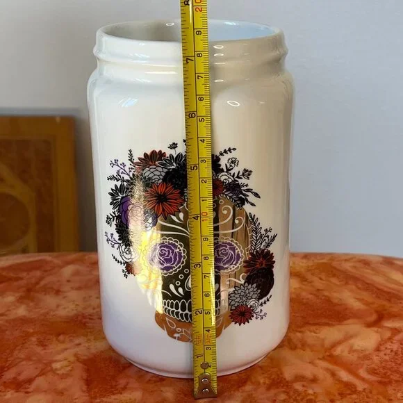 Ivory Gold Sugar Skeleton Vase Canister With Multi-Color Floral - Picture 9 of 11